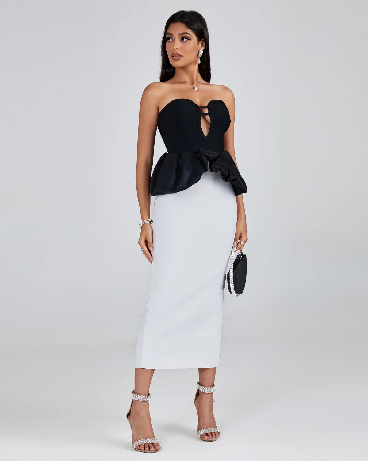 Ocstrade Fall 2023 Women Clothing Colorblock Strapless Black And White Off Shoulder Sexy Evening Dress Party Club