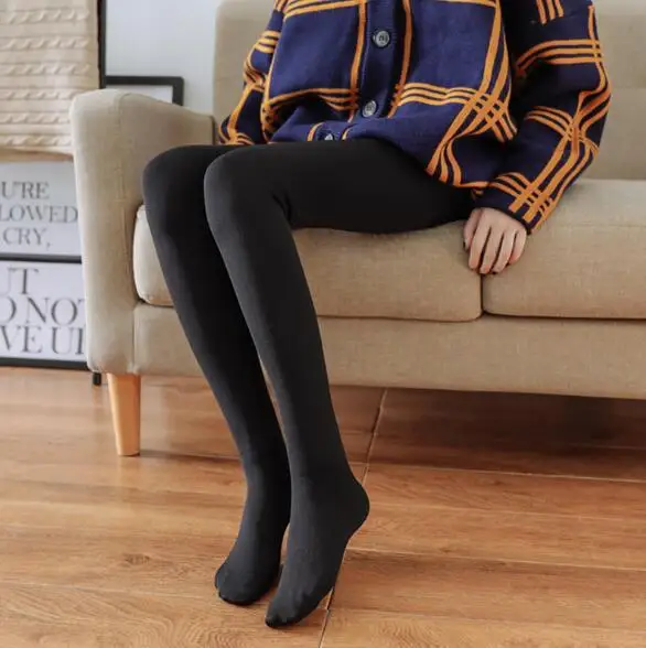 Cuhakci Winter Plus Velvet Thick Pantyhose Lady Warm Comfortable Solid Color Tights Two Styles Leggings For Women 340g Plus Size