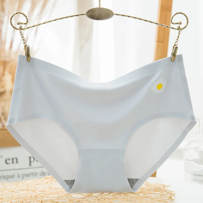 Hot selling ice silk daisy graphene panties for ladies seamless thin mid-waist cute girly briefs