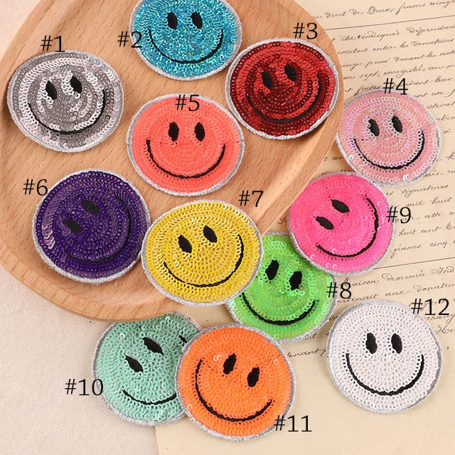 Sequin Smiley Face Patches Heat Press Patches