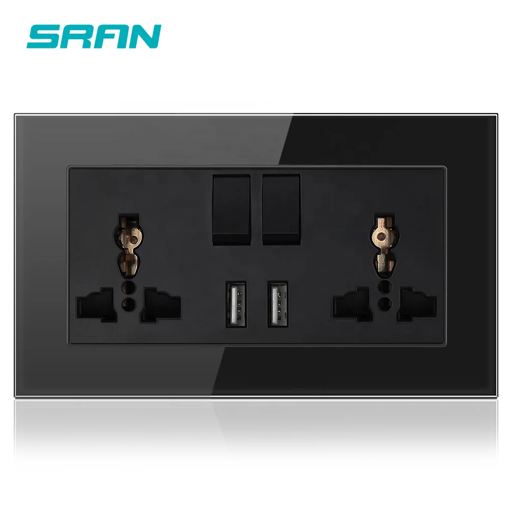 SRAN удлинитель универсальная розетка 2 комплекта переключатель с usb, белая панель из закаленного стекла 146 мм * 86 мм 3 контакта двойная стеклянная розетка