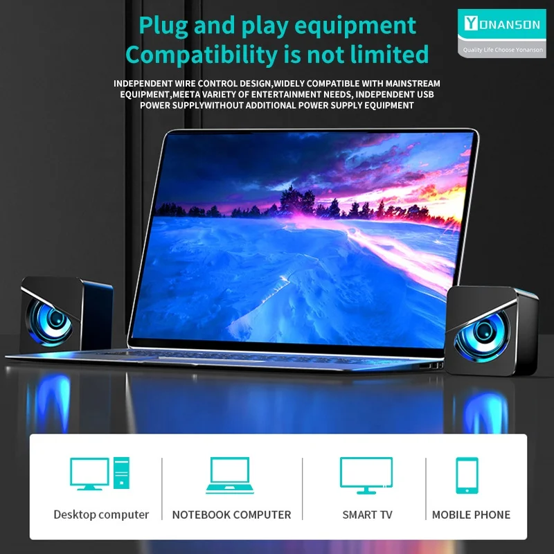 Newly Universal Small 3D Woofer Desktop Table USB 3.5MM Audio PC External Speaker Compatible with Computer,Smartphone,Laptop