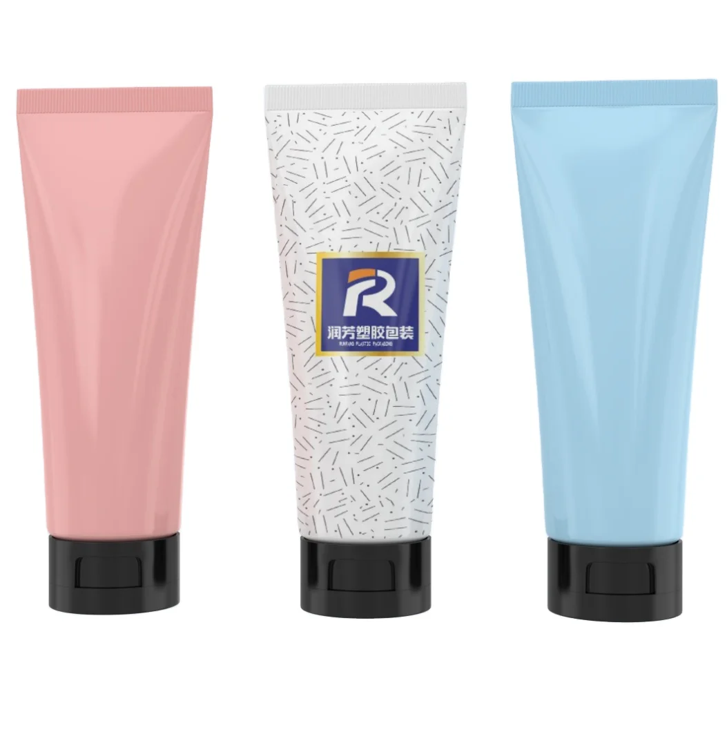 cosmetic plastic squeeze lotion cream cosmetic tube packaging with black screw / flip top cap