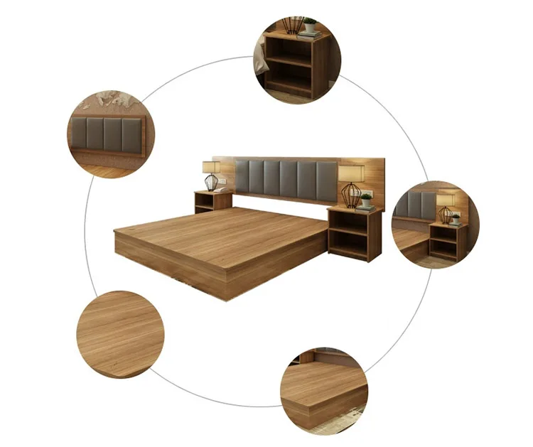 Modern Hotel Room Furniture Wooden Bed Hotel Guest Room Headboard With Side Table Storage  modern bedroom sets