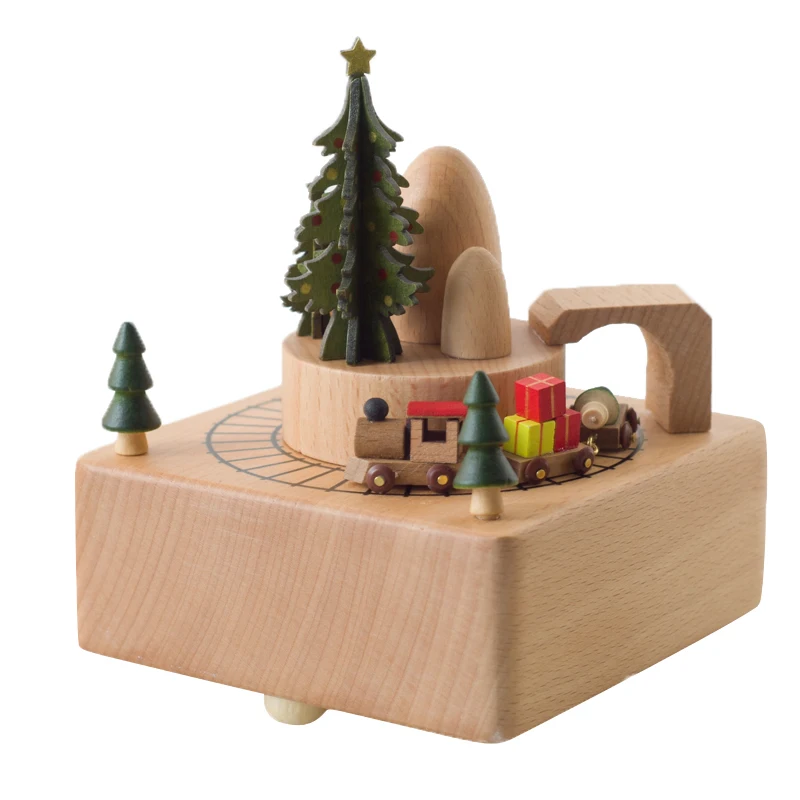 Hot selling high quality Christmas tree wooden music box for gift