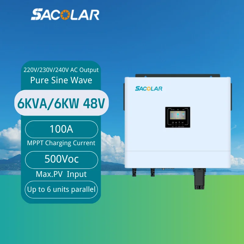 Sacolar 6 кВт Pv солнечный инвертор без батареи для дома 6000 Es Гибридный Growatt