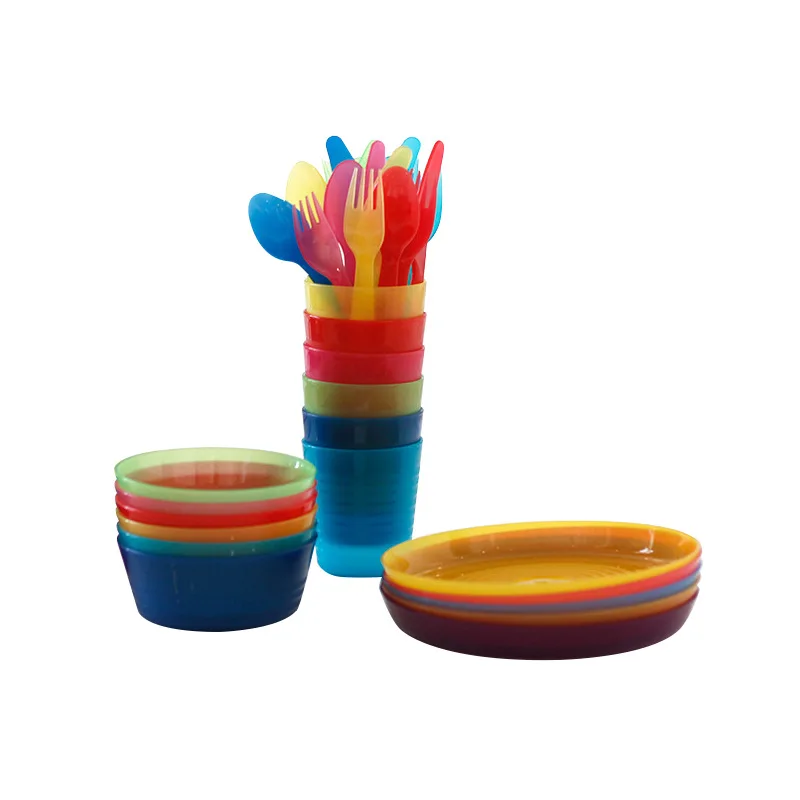 Reusable Kids  Camping Mess  Kit Food grade PP 6 Persons Outdoor Picnic  Dinnerware Set with Cups  Plates Bowls Spoon Fork