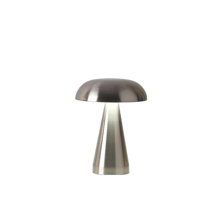 Silver-Three-Color Stainless Steel Charging Table Lamp Small Mushroom Design with USB Charging Capability