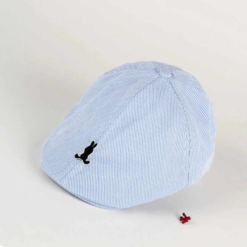 Cotton Baby Boy Beret Rabbit Embroidered Cartoon Infant Newsboy Bonnets Cap Casual Berets Summer Striped Hat For Baby Beanies