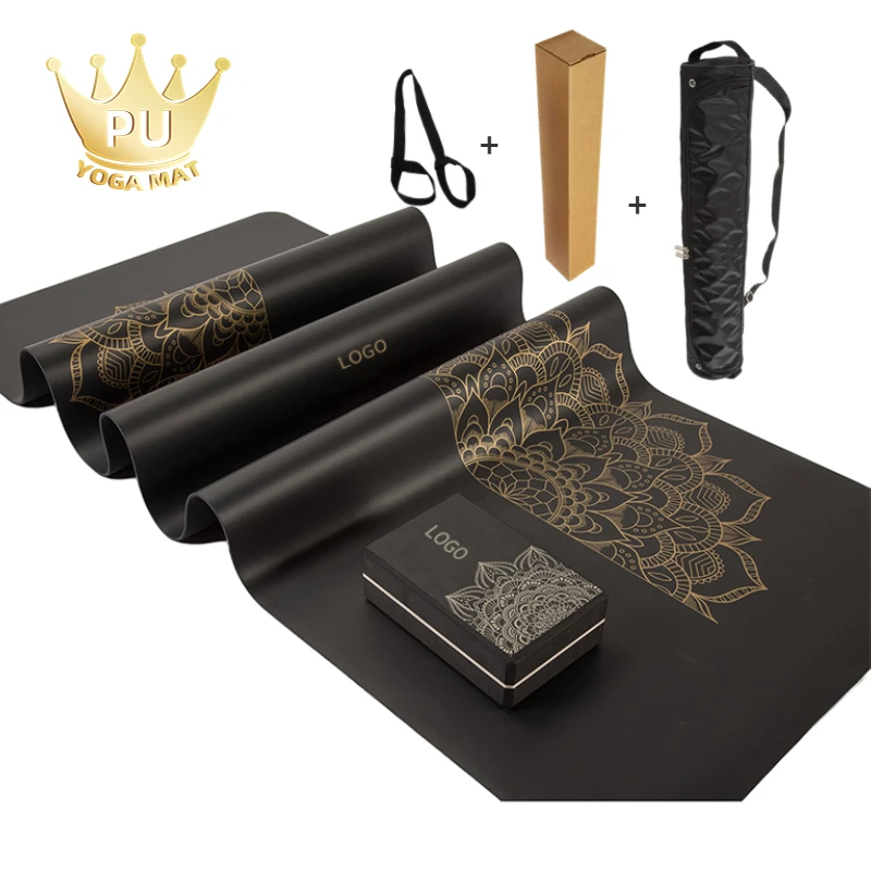 2025 New Non Slip Large Eco-friendly EVA Block Durable Polyester UV Printed Custom Golden Black PU Natural Rubber Yoga Mat
