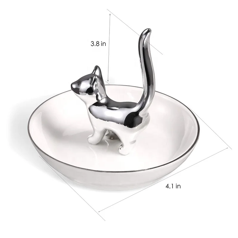 Ceramic Cat Ring Holder, Jewelry, Trinket Tray/Dish for Wedding Office & Home Decor Cat Ring Holder Trinket Tray