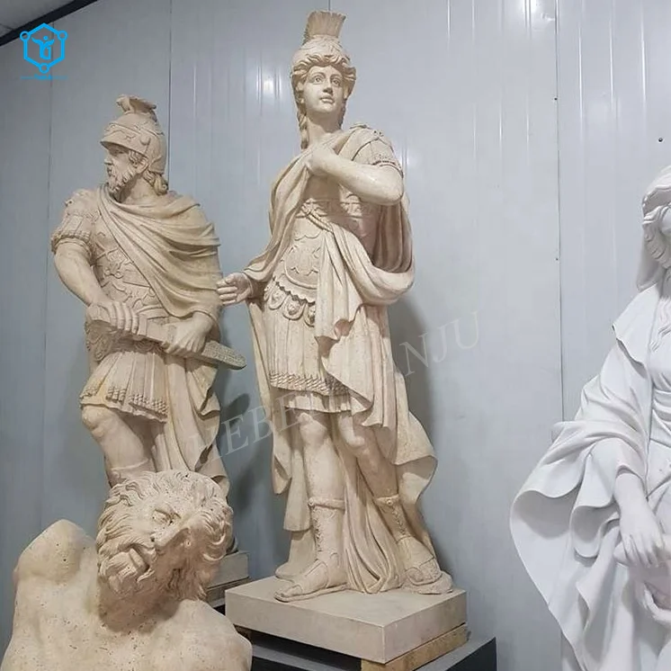 Life Size Classical Outdoor Garden Antique Marble Roman Soldier Statue