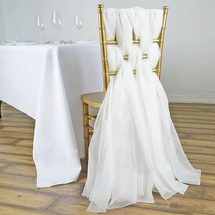 Romantic ruffle blush chiffon chair cover chiffon chair sash for wedding