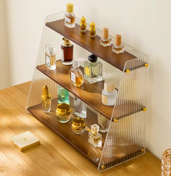 Luxury Transparent Acrylic Display Stand for Coffee Cups Home & Skincare Cosmetics Organizer Stores Shops MDF Metal Materials