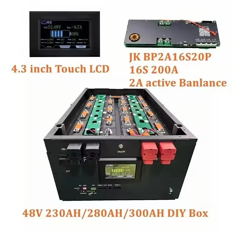 Diy Battery Box Kit 48v JK 200a BMS 4.3 LCD Touchscreen 51.2V 280AH Power Box LiFePO4 Battery Case 16S 51.2v Diy Battery Box