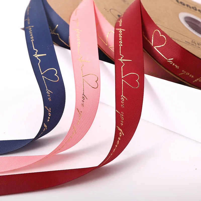 Factory wholesale hot stamping thread heartbeat ribbon for crafts gifts ribbon grosgrain ribbon