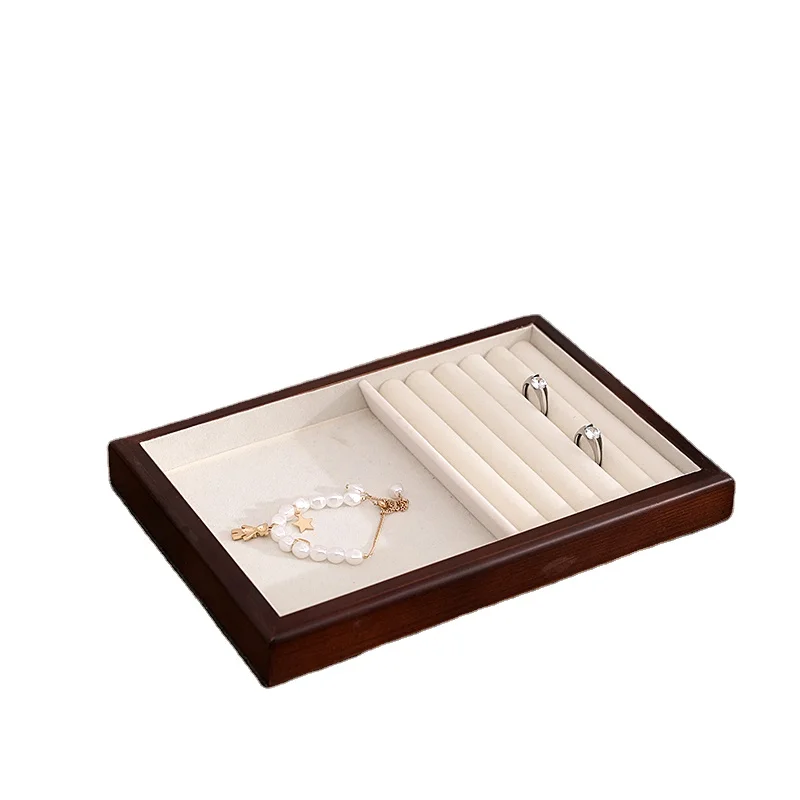 Wooden Ring Holder Display Case Ring Organizer Box, Ring Storage Tray Velvet Jewelry Tray for Rings, Earrings