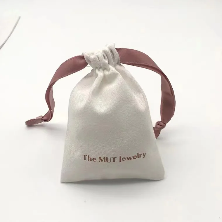 Wholesale Customized Logo Cotton Jewelry Bag Travel Pears and Jewels Pouch  Small Drawstring Bags