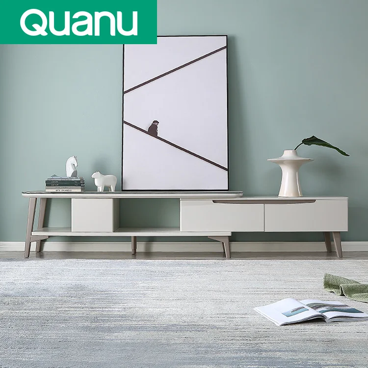 70568 Modern Nordic Tempered Glass Living Room Furniture Extendable TV Cabinet Tea/End Table Combination