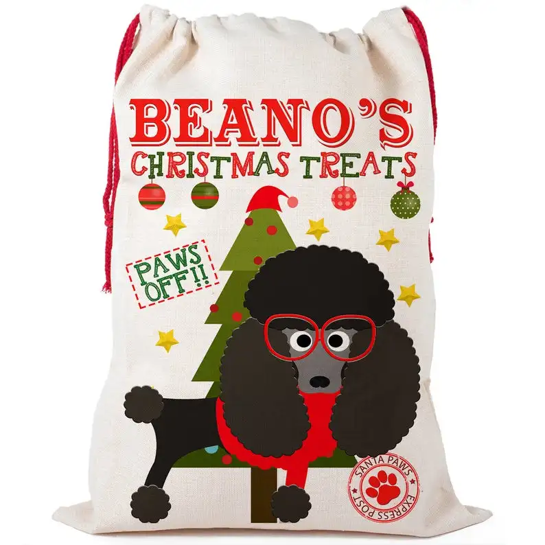 
Personalised Poodle Christmas Sack Dog Stocking Santa Treat Pet Xmas Bag 