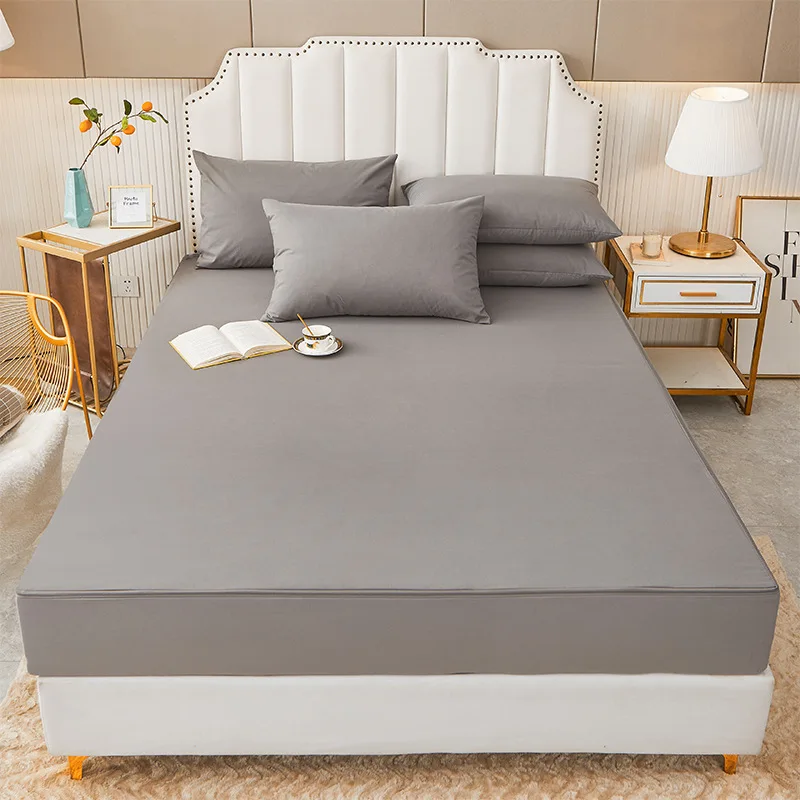TPU Waterproof 6 sides with zipper 70 Polyester/microfiber Bedding Solid Color 100% Cotton Fitted Bed sheet For Home Hotel