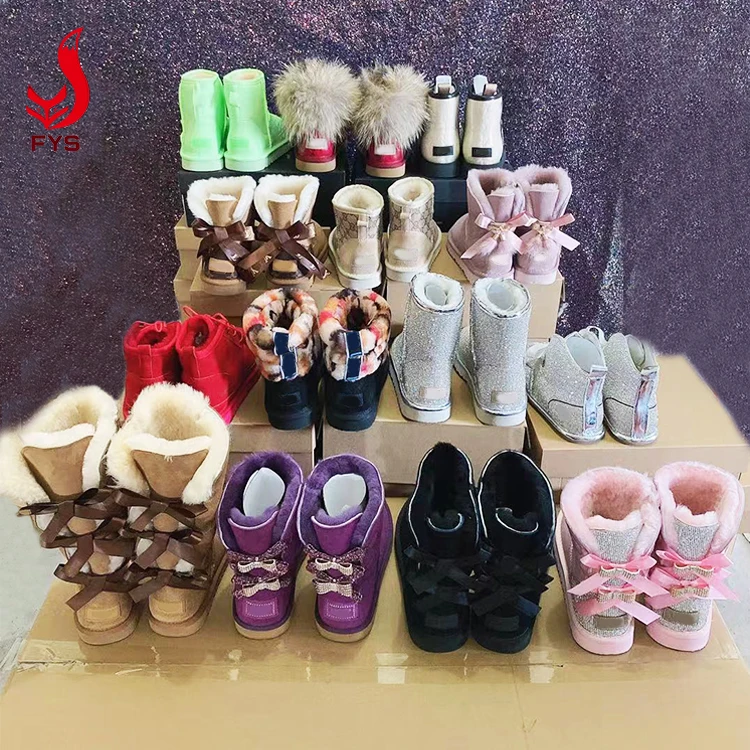 Wholesale logo custom fashion adult womenwaterproof ankle sheepskin snow boot furry fur boots for kids 2020