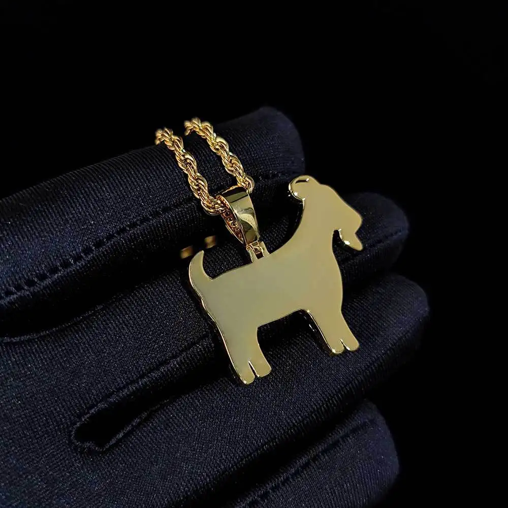 Luxury 18K Gold Brass Cubic Zirconia Goat Pendant Jewelry Jewelry Sheep Iced Out Cz Gold Goat Pendant Necklace