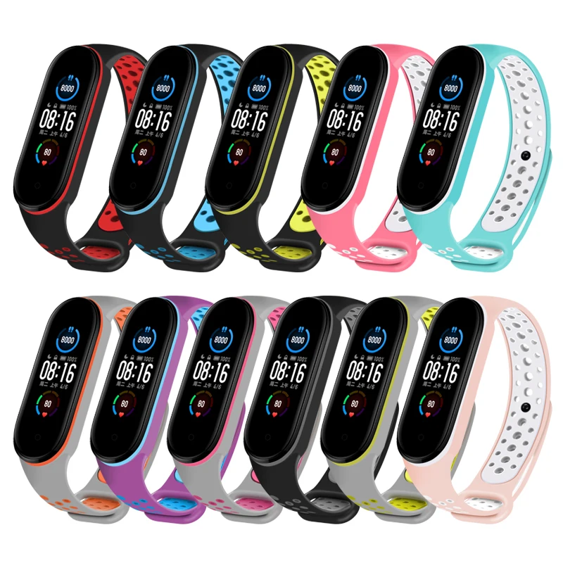 
BROXTY Rubber Xiaomi Band 6 Sport Style Breathable Smart Band Strap Wristband Mi Band 5 Strap Silicone 