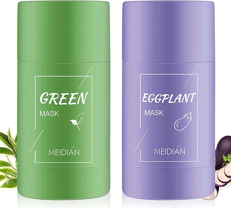 Facial Clay Mud Solid Organic Green Tea Eggplant Mask Stick For Face Moisturizes Oil Control,Deep Clean Pore, Exfoliating Mask