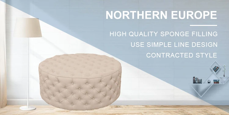 Home Furniture Luxury Velvet Tufted Upholstered Ottoman Hotel Shop Round Bench Fabric Seat Foot Stool