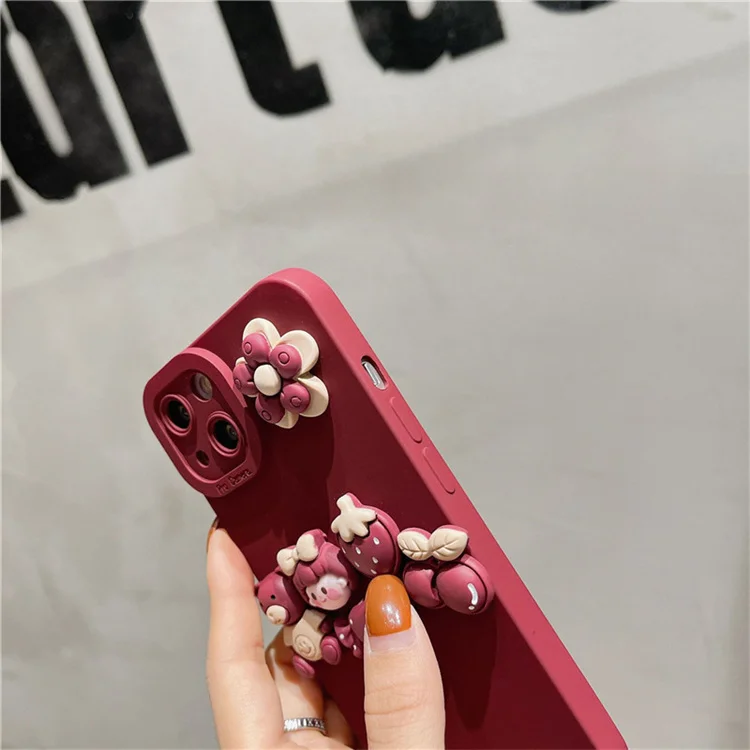 New Design Girl Liquid Silicone 3D Cute Cartoon Flower Bear Phone Case For iPhone Samsung Mobile