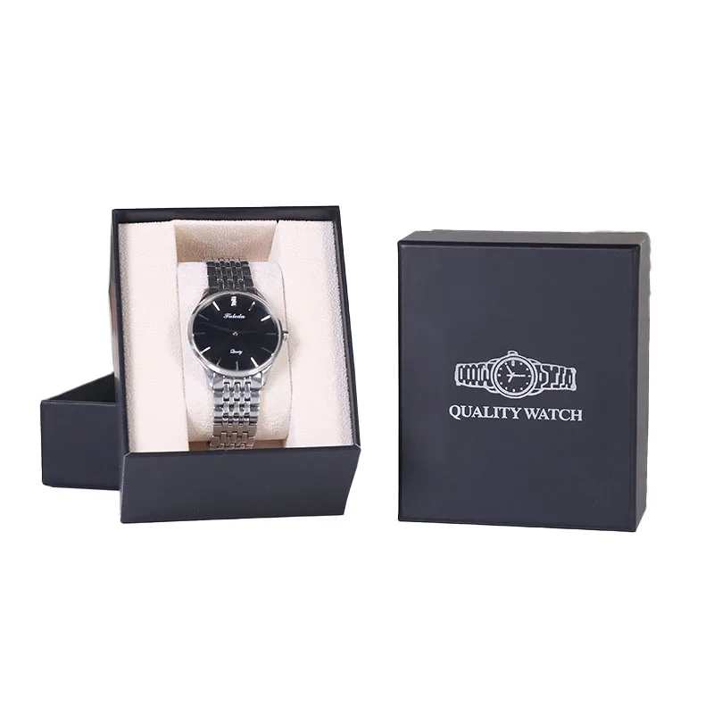 Cheaper Black  Paper Cardboard Watches Box Packaging For Men Wholesale With Velvet Pillow Customize Logo