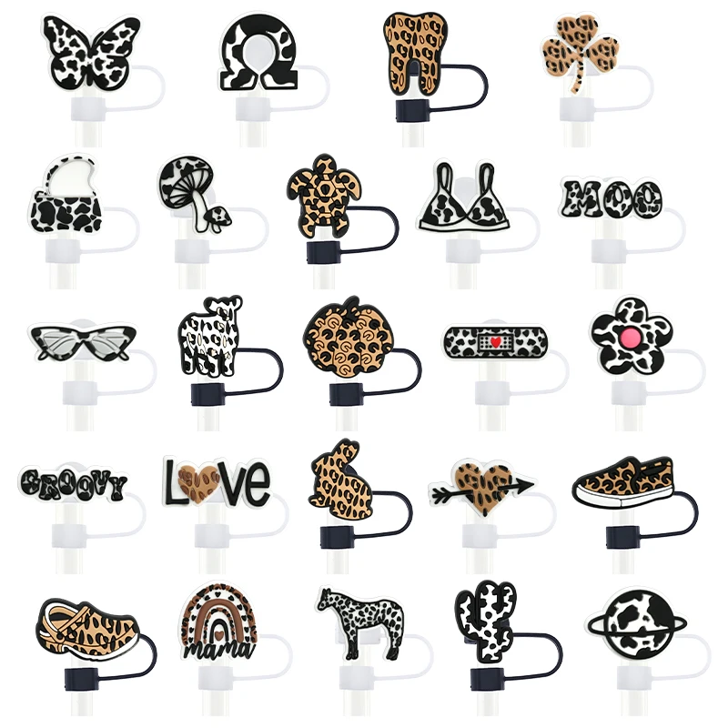 Wholesale Bulk 10mm Silicone Straw Cover For Tumbler Straw Toppers Leopard Straw Toppers Charms For Glass Tumbler