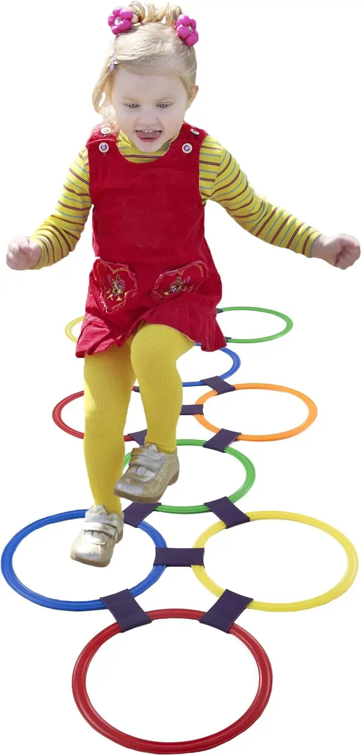 Wellshow Hopscotch Ring Game-10 разноцветных пластиковых колец и 15 разъемов для внутреннего или наружного использования-веселый креативный игровой набор