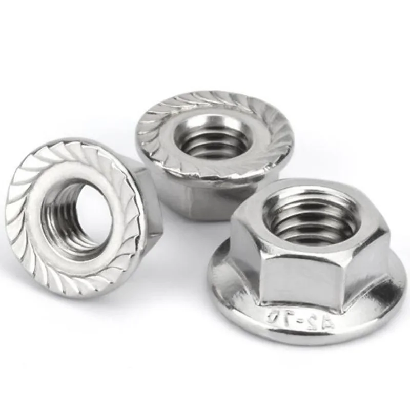M6 M8 M10  M16 ASTM A193 A914 B8 B8M B8T ASTM A453 GR660 A286 18-8 Stainless Steel Serrated Hex  Flange nut DIN6923