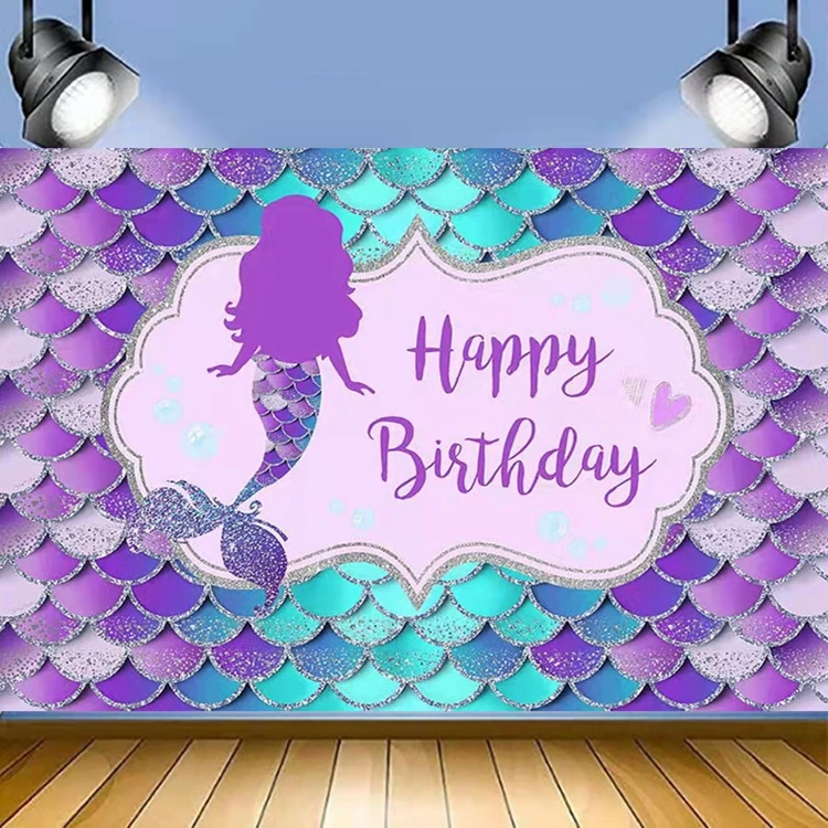 Hstyle Mermaid Backdrop Under The Sea Birthday Themed Photography Background for Girl Princess Birthday Party Cake Table Decors