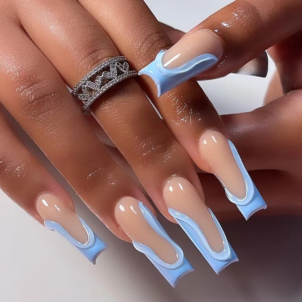 Wholesale Reusable False Nails 3D Flash Diamond Flowers Pink French Gold Butterfly Euro-American Super Long Pressed On Nails