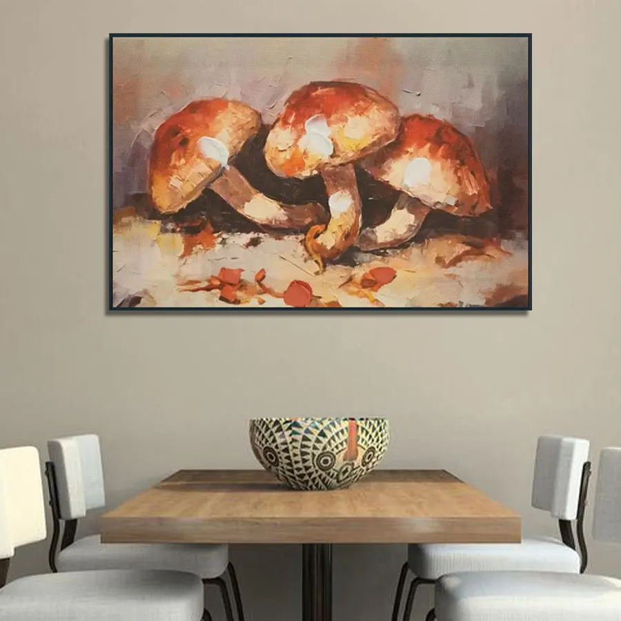 Original Art Factory Wholesale Customized Size Mushroom Painting Design Modern Flower Oil Canvas Wall Decor