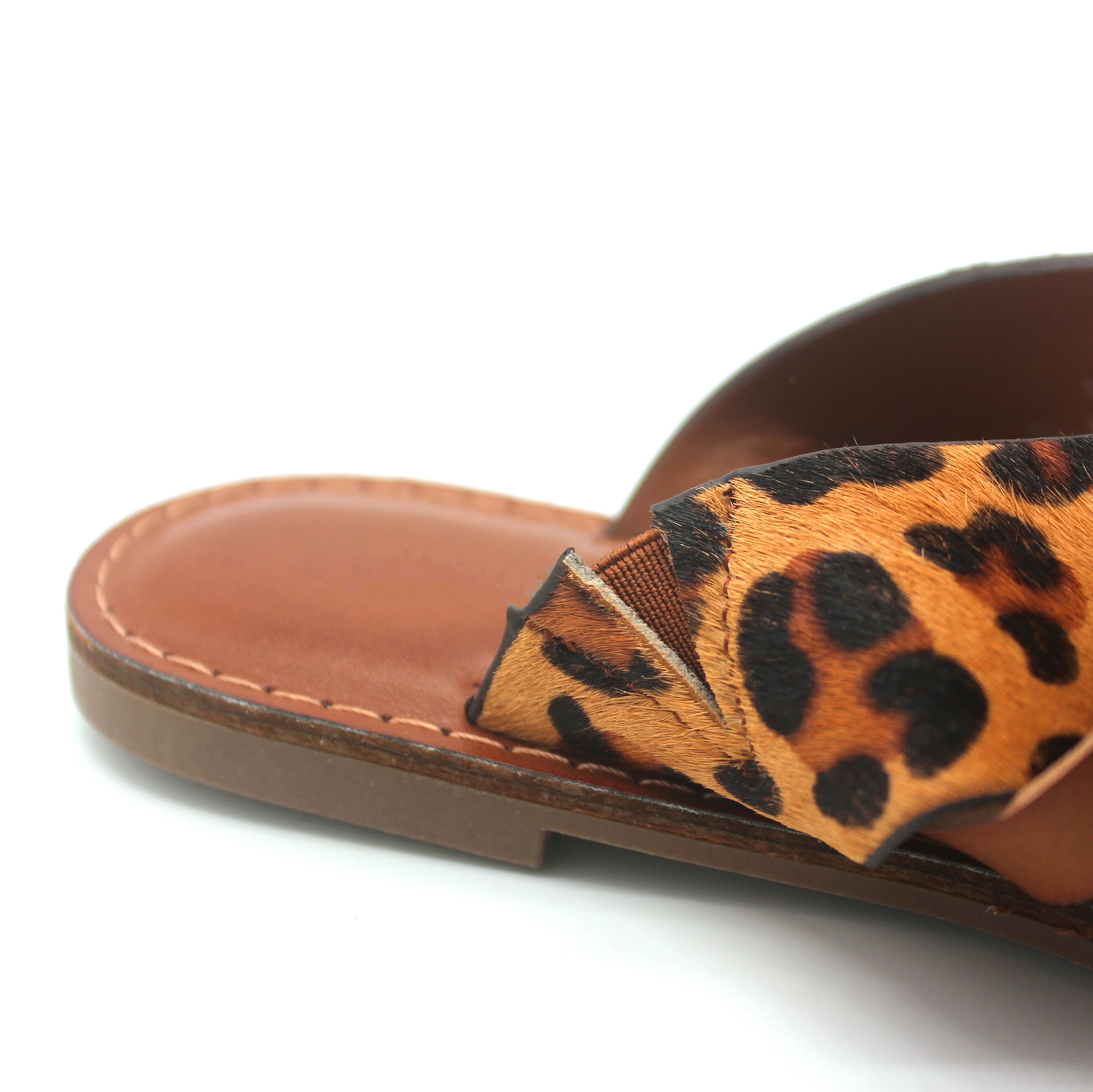 Сандалии женские из натуральной кожи, босоножки на плоской подошве, с леопардовым принтом, летняя обувь