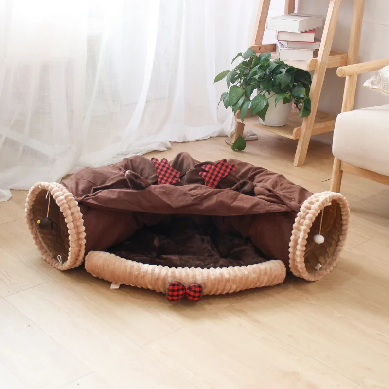 Amazon Hot Sale Pet Supplies Large Removable Collapsible Plush Cushion Cat Tunnel Toy Bed Pet Interactive Toy
