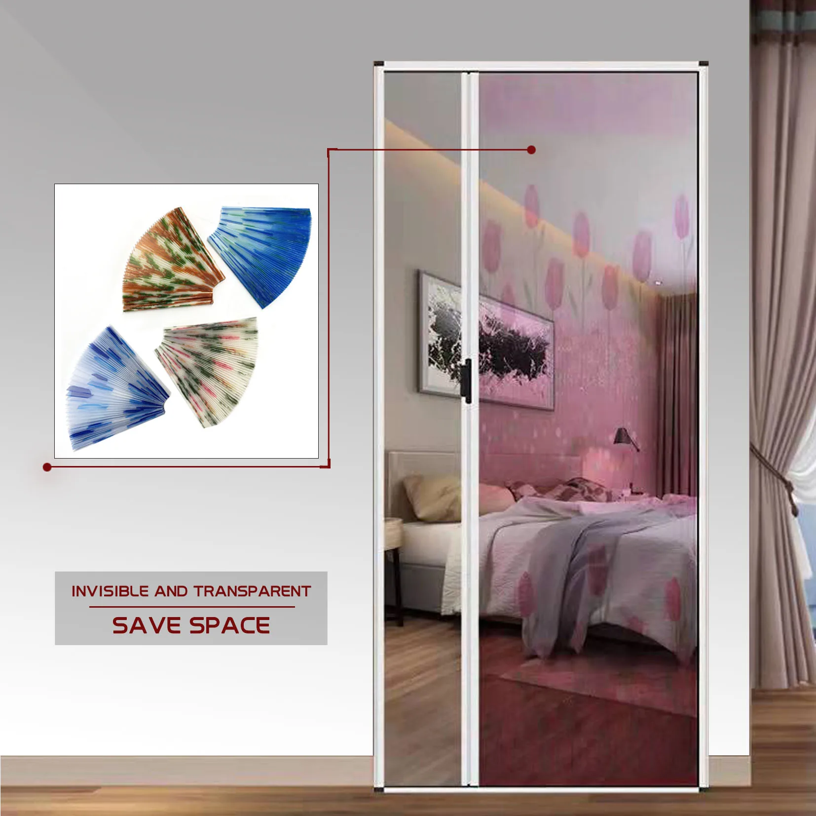 Custom Easy Install Aluminum Profile Folding Slide Security Plisse Screen Door Mosquito Insect Fly Pleated Screen Door Mesh