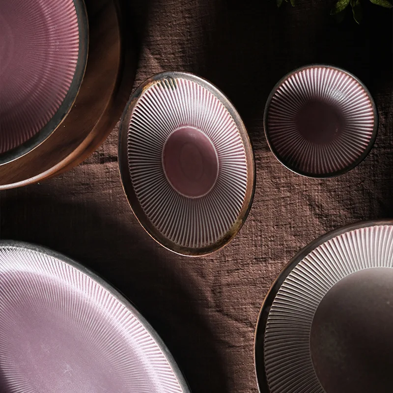 Легкая Роскошная Ретро грубая керамическая посуда маленькая/Большая домашняя миска и тарелка набор посуды для пожилых людей свадебного домашнего использования