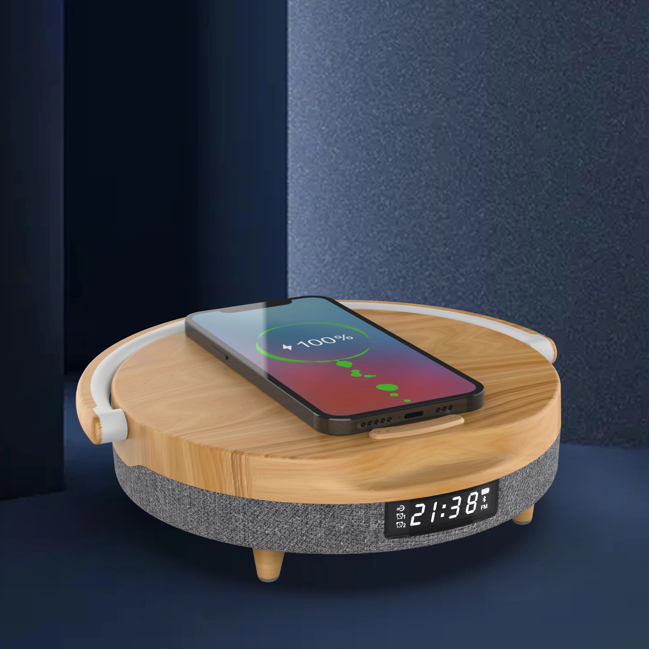Factory Sale Stepless Dimming Wooden Bedside Table Lamp With Wireless Charger and Clock Touch Control Desk Lamp