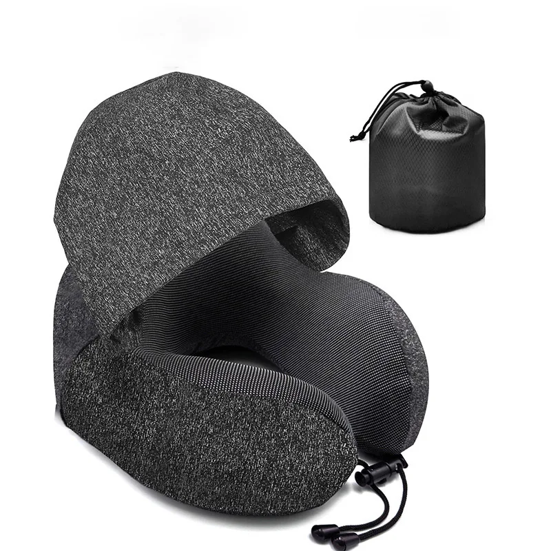 Hotsale Portable U-shaped Travel Neck Pillow with Hood Office Lunch Pillow Airline Pillow Breathable High Density Neck Cushion