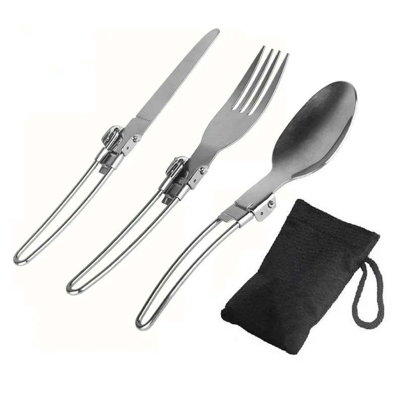 Pocket sized outdoor  folding collapsible cutlery setcamping portable stainless steel foldable flatware with chopsticks