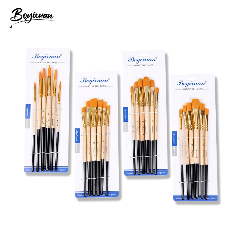 Professional 6Pcs/set Nylon Hair Artist Painting Brushes Watercolor Wood Handle Oil Paint Brushes for Art Painting