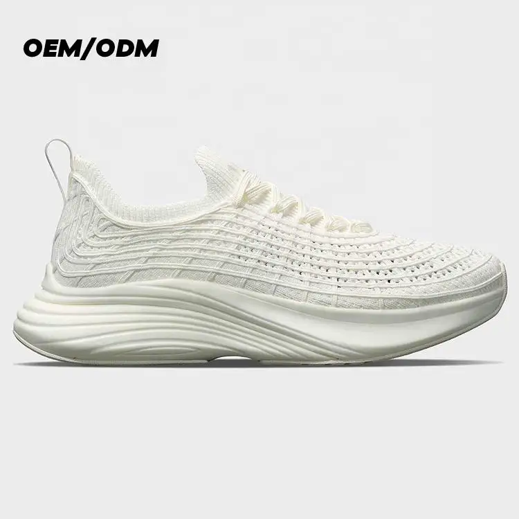 breathable fly woven high quality men fashion customize men running athletic shoes white sport