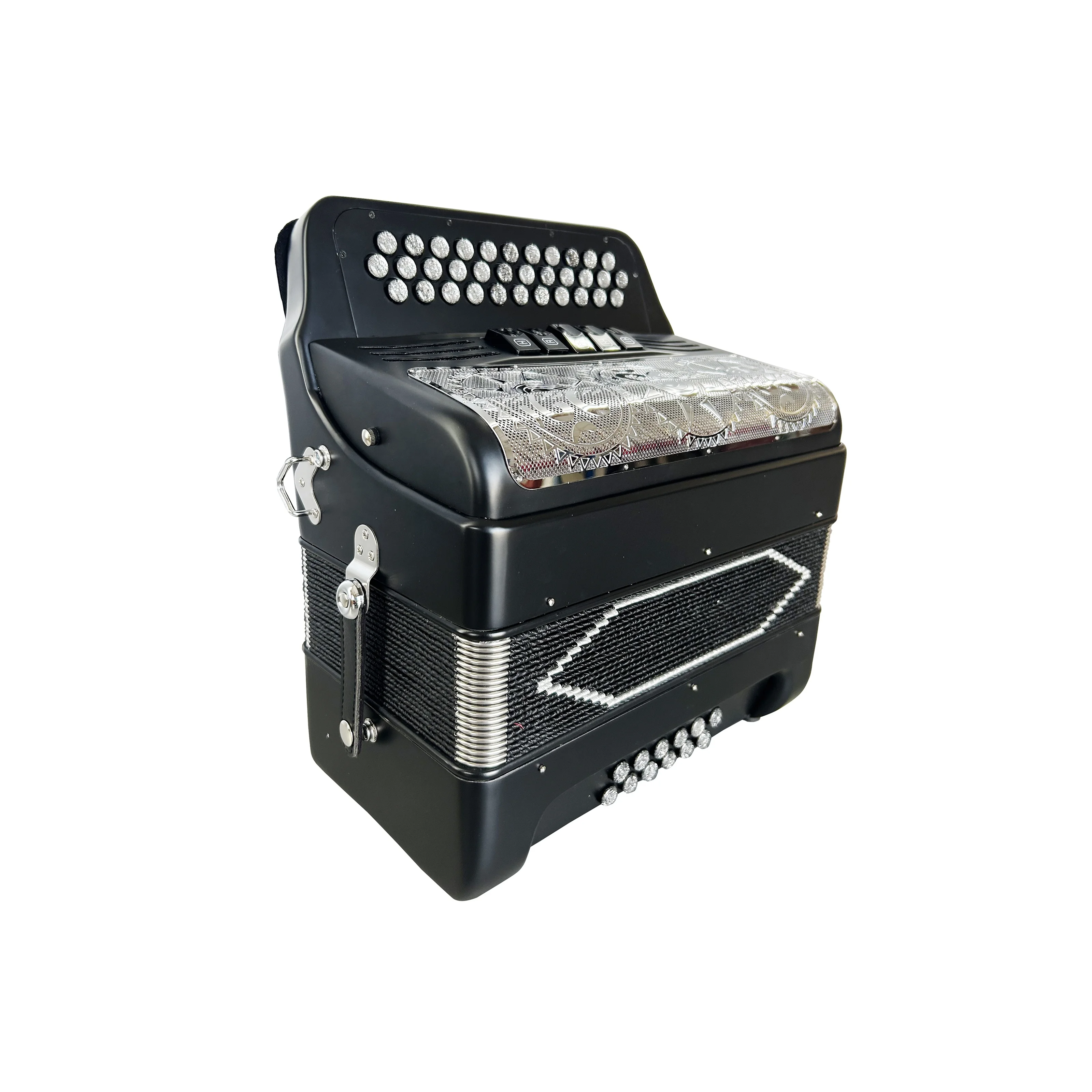 SEASOUND OEM 34 Buttons 12 Bass 5 Registers Matt Black Accordion Instrument Silver Grill Acordeon Silver Buttons JB3412D
