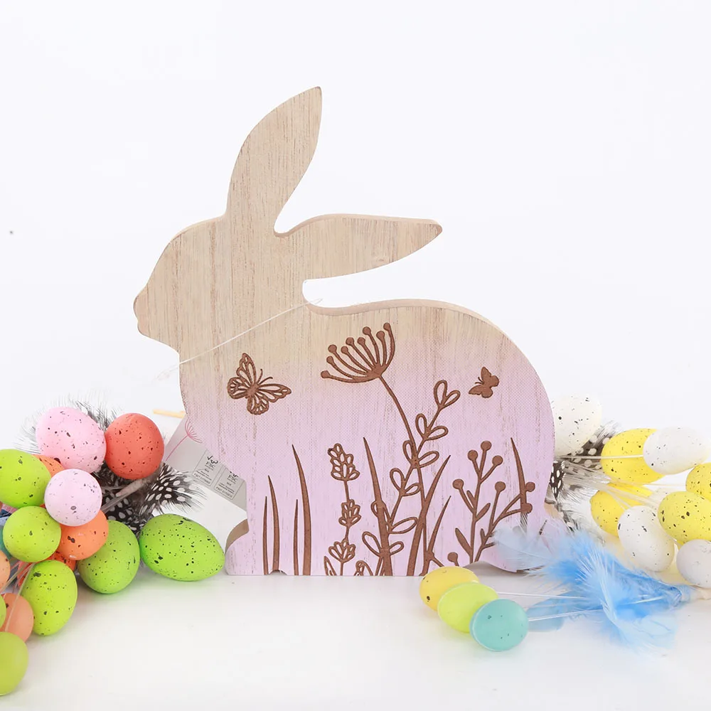 DIY Easter Wooden Bunny Tabletop Ornaments Easter Holiday Rabbit Shape Table Decorations Home Crafts