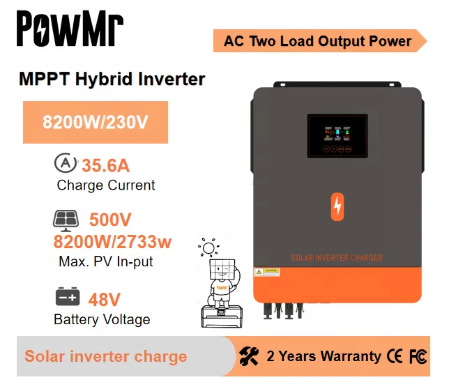 PowMr солнечный инвертор 8200 Вт dual со слежением за максимальной точкой мощности трекеры 160A Максимальная PV 22A вход гибридного солнечного 8.2KW двух нагрузок выход 48V 220V Инвертор заряда